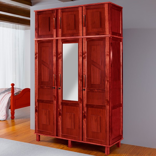 Guarda-Roupa Solteiro Suécia Madeira Maciça 6 Portas com Espelho Mel - Pnr Móveis