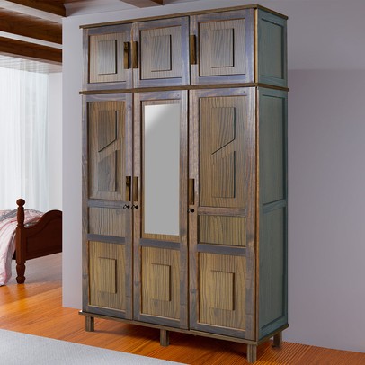 Guarda-Roupa Solteiro Suécia Madeira Maciça 6 Portas com Espelho Imbuia - Pnr Móveis