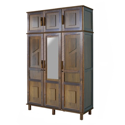 Guarda-Roupa Solteiro Suécia Madeira Maciça 6 Portas com Espelho Imbuia - Pnr Móveis