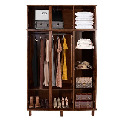 Guarda-Roupa Solteiro Suécia Madeira Maciça 6 Portas com Espelho Imbuia - Pnr Móveis