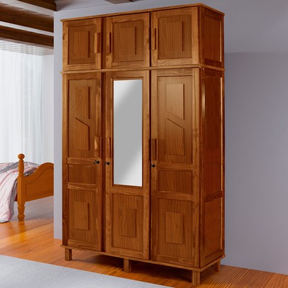 Guarda-Roupa Solteiro Suécia Madeira Maciça 6 Portas com Espelho Ypê - Pnr Móveis