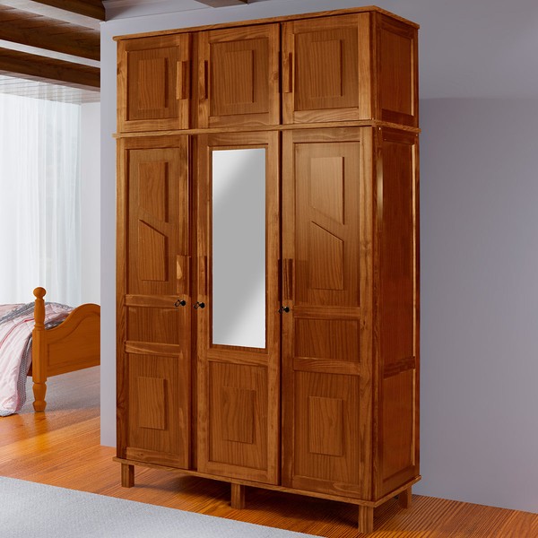Guarda-Roupa Solteiro Suécia Madeira Maciça 6 Portas com Espelho Ypê - Pnr Móveis