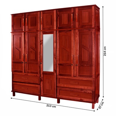 Guarda-Roupa Casal Suécia Madeira Maciça 10 Portas 4 Gavetas com Espelho Mel - Pnr Móveis