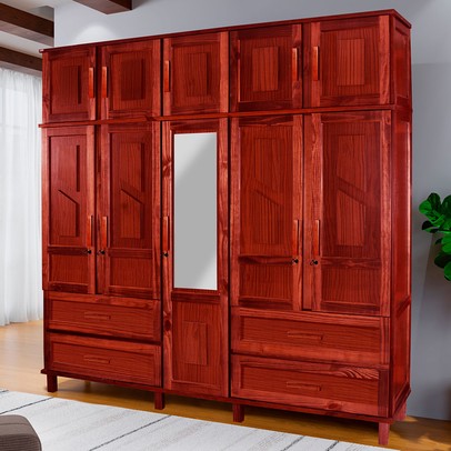 Guarda-Roupa Casal Suécia Madeira Maciça 10 Portas 4 Gavetas com Espelho Mel - Pnr Móveis
