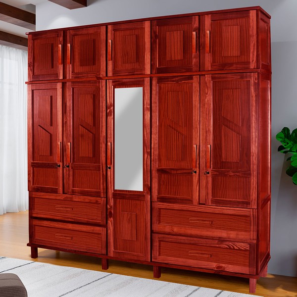 Guarda-Roupa Casal Suécia Madeira Maciça 10 Portas 4 Gavetas com Espelho Mel - Pnr Móveis
