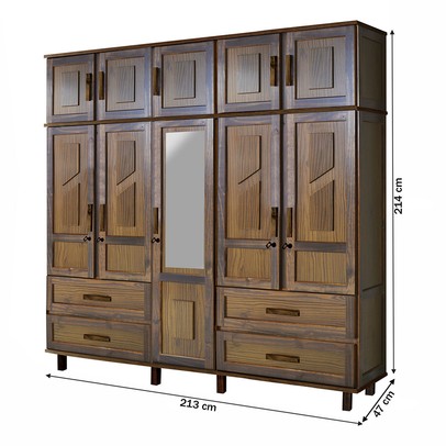 Guarda-Roupa Casal Suécia Madeira Maciça 10 Portas 4 Gavetas com Espelho Imbuia - Pnr Móveis