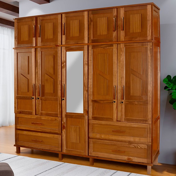 Guarda-Roupa Casal Suécia Madeira Maciça 10 Portas 4 Gavetas com Espelho Ypê - Pnr Móveis