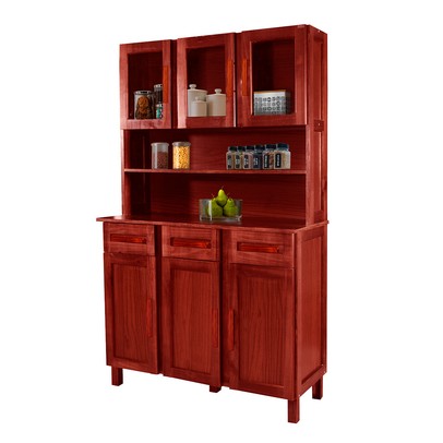 Armário de Cozinha Bergen Madeira Maciça 6 Portas 3 Gavetas com Vidro Mel - Pnr Móveis