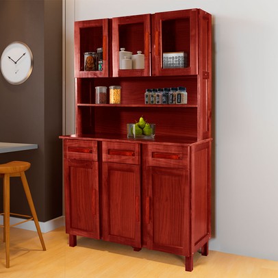 Armário de Cozinha Bergen Madeira Maciça 6 Portas 3 Gavetas com Vidro Mel - Pnr Móveis