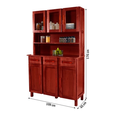 Armário de Cozinha Bergen Madeira Maciça 6 Portas 3 Gavetas com Vidro Mel - Pnr Móveis