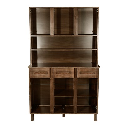 Armário de Cozinha Bergen Madeira Maciça 6 Portas 3 Gavetas com Vidro Natural - Pnr Móveis