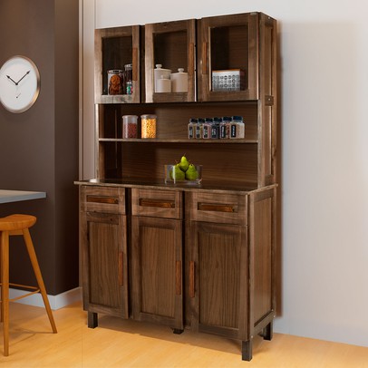 Armário de Cozinha Bergen Madeira Maciça 6 Portas 3 Gavetas com Vidro Natural - Pnr Móveis