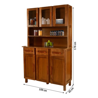 Armário de Cozinha Bergen Madeira Maciça 6 Portas 3 Gavetas com Vidro Ypê - Pnr Móveis