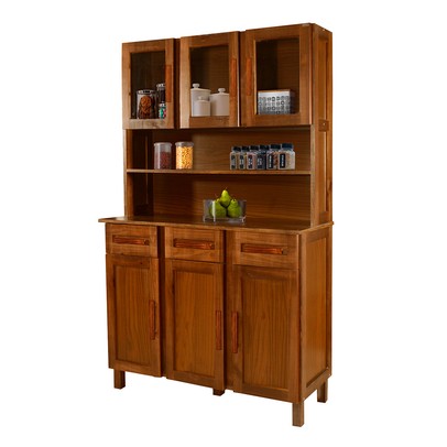 Armário de Cozinha Bergen Madeira Maciça 6 Portas 3 Gavetas com Vidro Ypê - Pnr Móveis