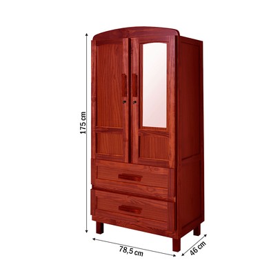Guarda-Roupa Solteiro Murici Madeira Maciça 2 Portas 2 Gavetas com Espelho Mel - Pnr Móveis