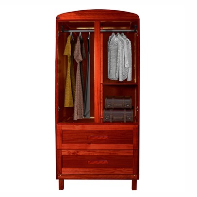 Guarda-Roupa Solteiro Murici Madeira Maciça 2 Portas 2 Gavetas com Espelho Mel - Pnr Móveis