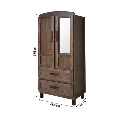 Guarda-Roupa Solteiro Murici Madeira Maciça 2 Portas 2 Gavetas com Espelho Imbuia Natural - Pnr Móveis