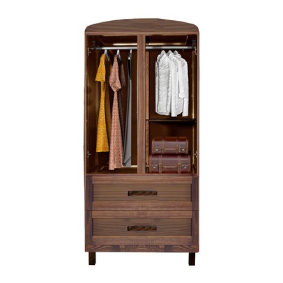 Guarda-Roupa Solteiro Murici Madeira Maciça 2 Portas 2 Gavetas com Espelho Imbuia Natural - Pnr Móveis