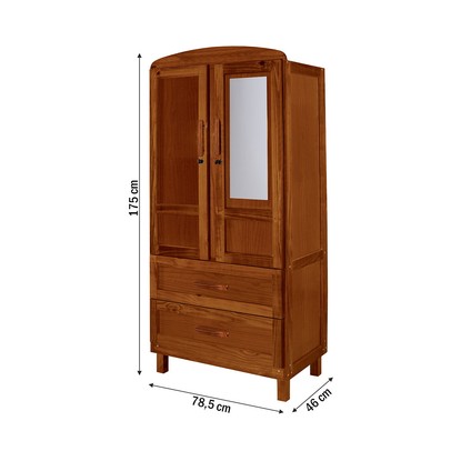 Guarda-Roupa Solteiro Murici Madeira Maciça 2 Portas 2 Gavetas com Espelho Ypê - Pnr Móveis