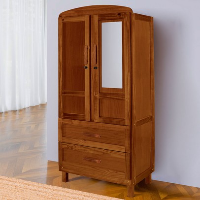 Guarda-Roupa Solteiro Murici Madeira Maciça 2 Portas 2 Gavetas com Espelho Ypê - Pnr Móveis