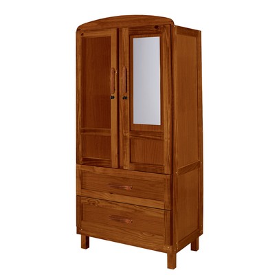 Guarda-Roupa Solteiro Murici Madeira Maciça 2 Portas 2 Gavetas com Espelho Ypê - Pnr Móveis