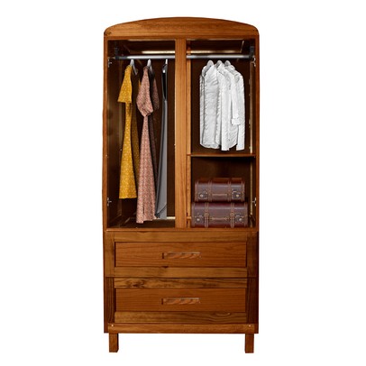 Guarda-Roupa Solteiro Murici Madeira Maciça 2 Portas 2 Gavetas com Espelho Ypê - Pnr Móveis