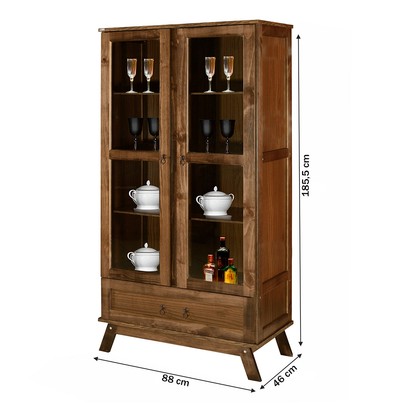 Cristaleira Chile Madeira Maciça 2 Portas 1 Gaveta Imbuia - Pnr Móveis