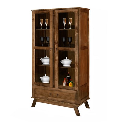 Cristaleira Chile Madeira Maciça 2 Portas 1 Gaveta Imbuia - Pnr Móveis