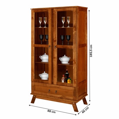 Cristaleira Chile Madeira Maciça 2 Portas 1 Gaveta Ypê - Pnr Móveis