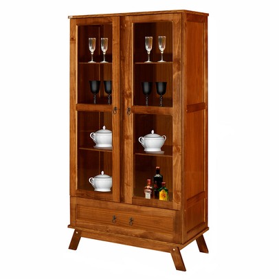 Cristaleira Chile Madeira Maciça 2 Portas 1 Gaveta Ypê - Pnr Móveis