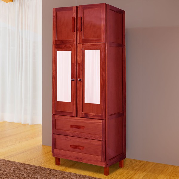 Guarda-Roupa Casal Sergipe Madeira Maciça 4 Portas 2 Gavetas 1 Prateleira com Espelho Clean Mel - Pnr Móveis