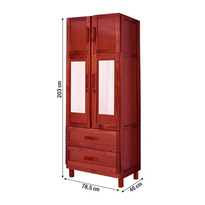 Guarda-Roupa Casal Sergipe Madeira Maciça 4 Portas 2 Gavetas 1 Prateleira com Espelho Clean Mel - Pnr Móveis