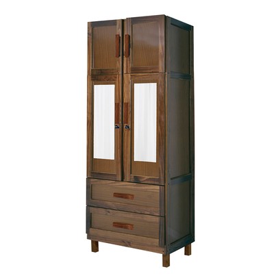 Guarda-Roupa Casal Sergipe Madeira Maciça 4 Portas 2 Gavetas 1 Prateleira com Espelho Clean Imbuia Natural - Pnr Móveis