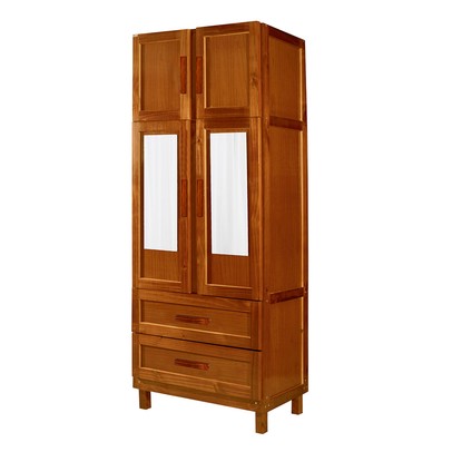 Guarda-Roupa Casal Sergipe Madeira Maciça 4 Portas 2 Gavetas 1 Prateleira com Espelho Clean Ypê - Pnr Móveis