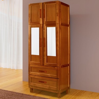 Guarda-Roupa Casal Sergipe Madeira Maciça 4 Portas 2 Gavetas 1 Prateleira com Espelho Clean Ypê - Pnr Móveis