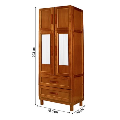 Guarda-Roupa Casal Sergipe Madeira Maciça 4 Portas 2 Gavetas 1 Prateleira com Espelho Clean Ypê - Pnr Móveis