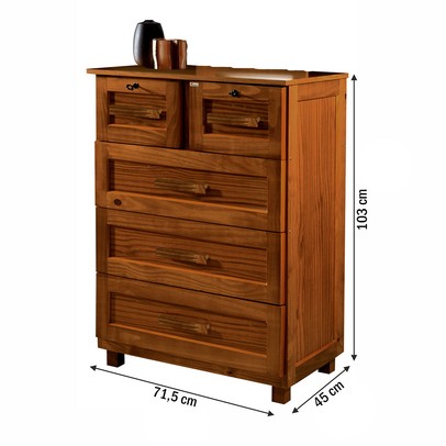 Cômoda Floripa Madeira Maciça 5 Gavetas Ypê - Pnr Móveis