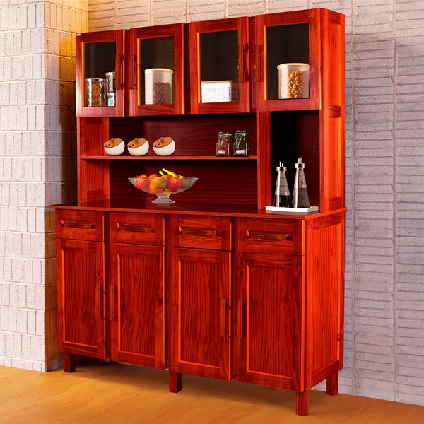 Armário de Cozinha Noruega Madeira Maciça 8 Portas 4 Gavetas com Vidro Mel - Pnr Móveis