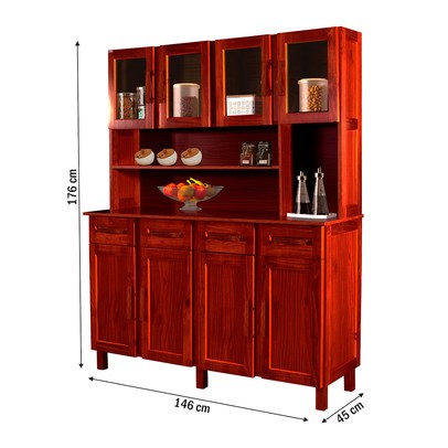 Armário de Cozinha Noruega Madeira Maciça 8 Portas 4 Gavetas com Vidro Mel - Pnr Móveis