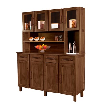 Armário de Cozinha Noruega Madeira Maciça 8 Portas 4 Gavetas com Vidro Imbuia Natural - Pnr Móveis