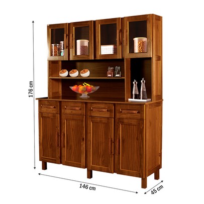 Armário de Cozinha Noruega Madeira Maciça 8 Portas 4 Gavetas com Vidro Ypê - Pnr Móveis