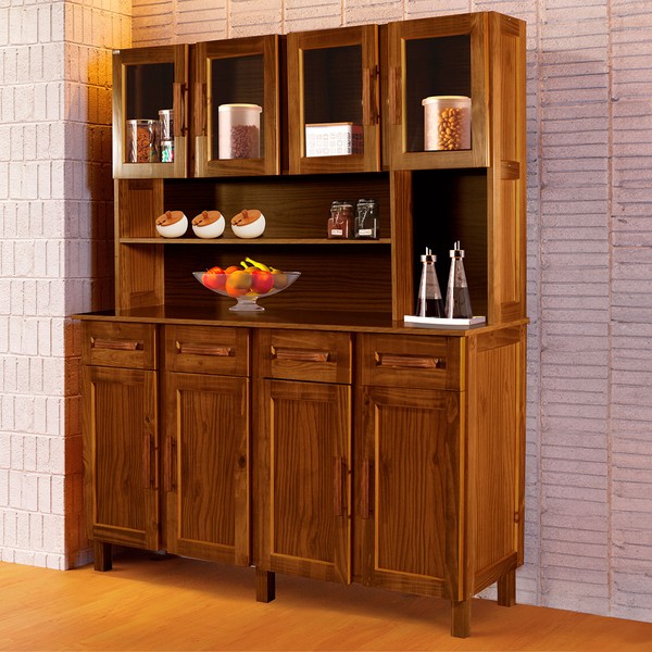 Armário de Cozinha Noruega Madeira Maciça 8 Portas 4 Gavetas com Vidro Ypê - Pnr Móveis