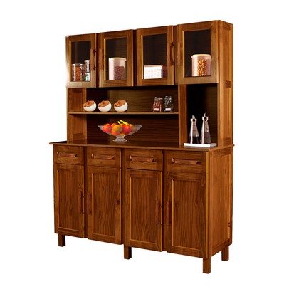 Armário de Cozinha Noruega Madeira Maciça 8 Portas 4 Gavetas com Vidro Ypê - Pnr Móveis