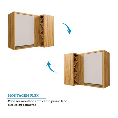 Armário Aéreo Cozinha de Canto Tempranillo 1 Porta 100% Mdf Amêndoa/Off White - Rio Doce