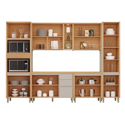 Cozinha Completa Allure 14 Portas 3 Gavetas 100% Mdf Jequitibá/Gris - Linea Brasil