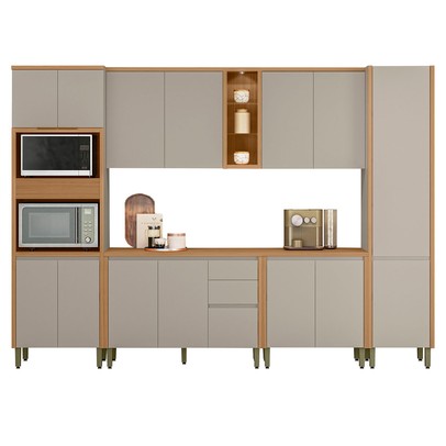 Cozinha Completa Allure 15 Portas 3 Gavetas 100% Mdf Jequitibá/Gris - Linea Brasil