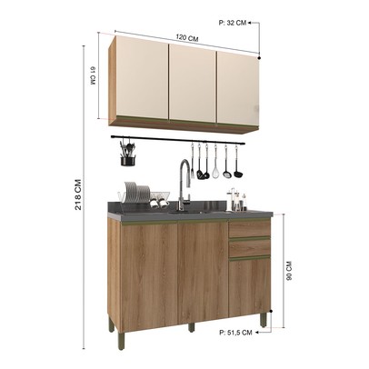 Cozinha Completa Dinamarca 6 Portas 2 Gavetas 6123.159 Castani/Off White - Indékes