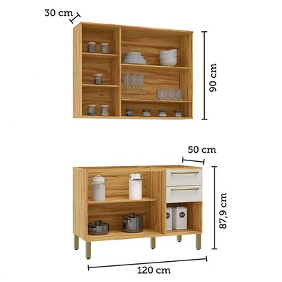 Cozinha Compacta Napoli 6 Portas 2 Gavetas 100% Mdf com Vidro Amêndoa/Off White - Rio Doce