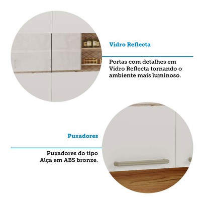 Cozinha Compacta Napoli 6 Portas 2 Gavetas 100% Mdf com Vidro Amêndoa/Off White - Rio Doce