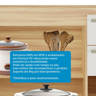 Cozinha Compacta Napoli 6 Portas 2 Gavetas 100% Mdf com Vidro Amêndoa/Off White - Rio Doce
